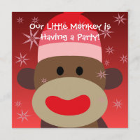 Invitation d'anniversaire de singe de chaussette