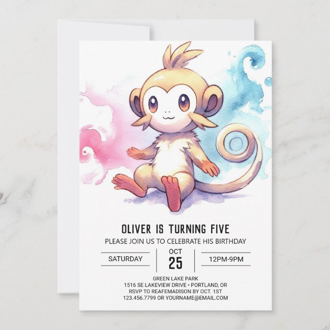 Invitation d'anniversaire de singe en ligne amusan (Devant)