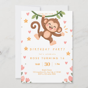 Invitation d'anniversaire de singe mignon