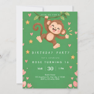 Invitation d'anniversaire de singe mignon