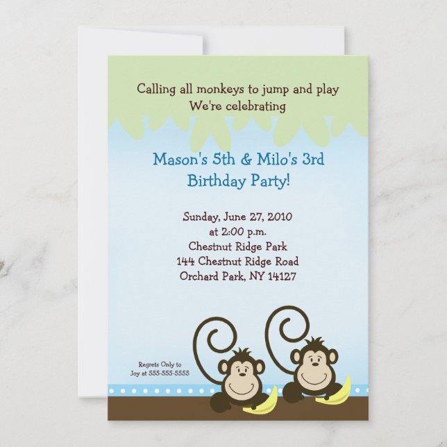 Invitation d'anniversaire de singe soyeux 5x7 - Bl (Devant)