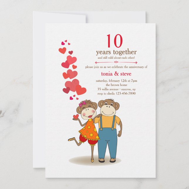 Invitation d'anniversaire de singes amoureux (Devant)