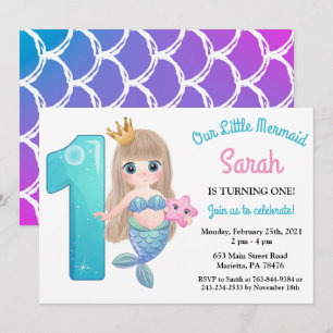 Invitation d'anniversaire de sirène à l'aquarelle