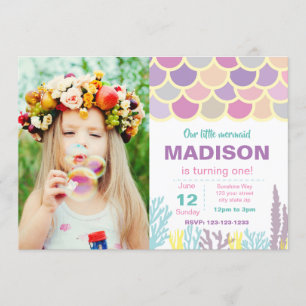 Invitation d'anniversaire de sirène avec la photo