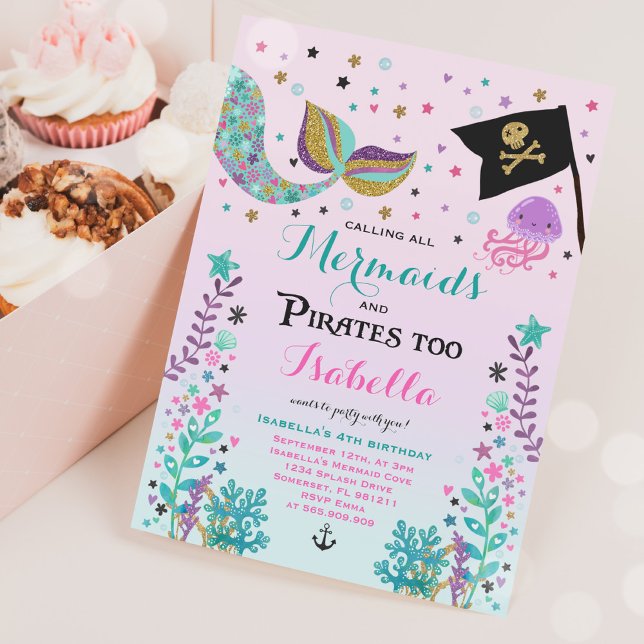 Invitation D'Anniversaire De Sirène Et De Pirate (Créateur téléchargé)