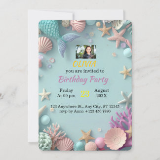 Invitation d'anniversaire de sirène magique | Anni