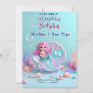 Invitation d'anniversaire de Sirène moderne - Fair