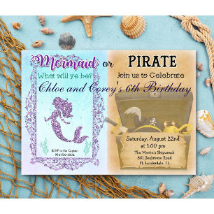 INVITATION D'ANNIVERSAIRE DE SIRÈNE OU DE PIRATE -