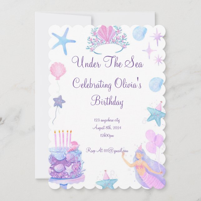 Invitation D'Anniversaire De Sirène Pour Filles An (Devant)