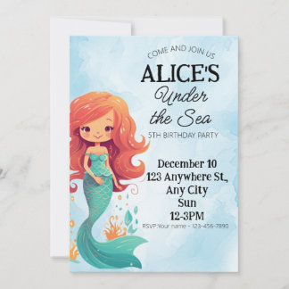 Invitation d'anniversaire de sirène sous la carte