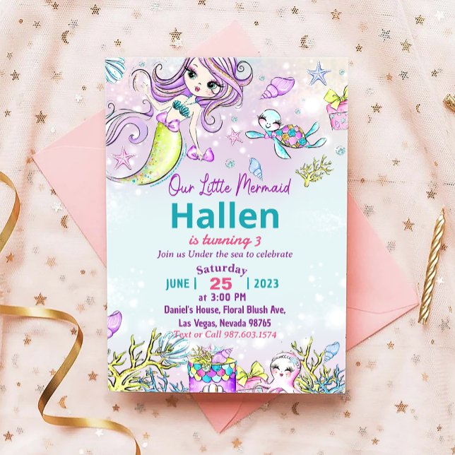 Invitation D'Anniversaire De Sirène Sous La Fête D (Créateur téléchargé)