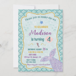 Invitation d'anniversaire de sirène Sous la mer