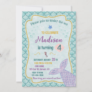 Invitation d'anniversaire de sirène Sous la mer