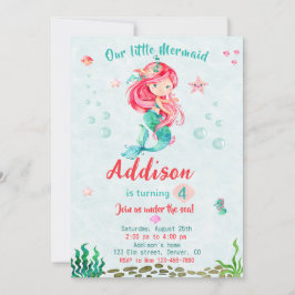 Invitation d'anniversaire de sirène Sous la mer