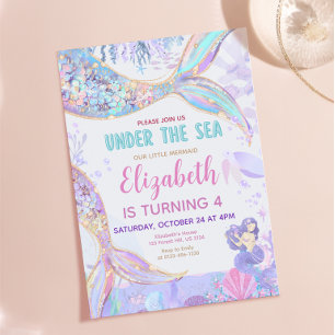 Invitation d'anniversaire de sirène sous la mer