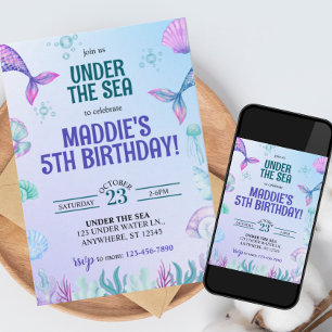 Invitation d'anniversaire de sirène sous la mer