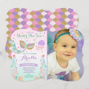 Invitation d'anniversaire de sirène sous la partie