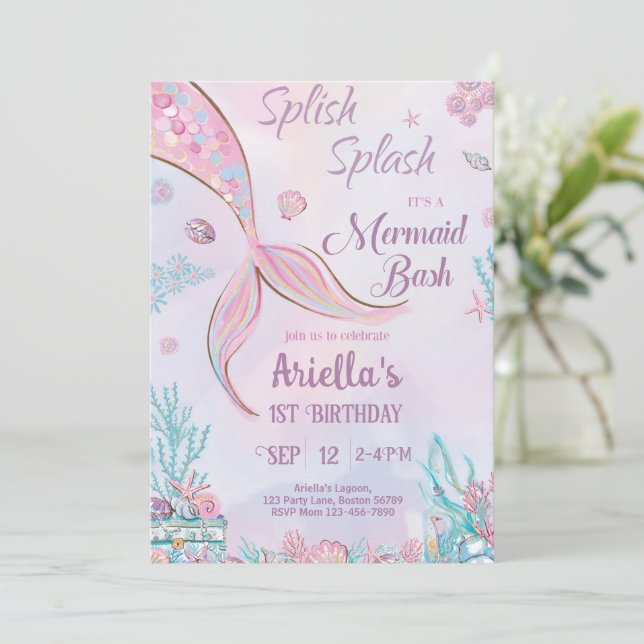 Invitation d'anniversaire de sirène sous la Sea Gi (Debout devant)
