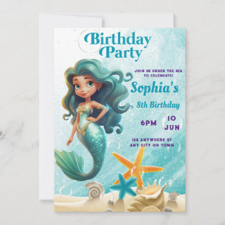 Invitation d'anniversaire de sirène, sous l'Invita