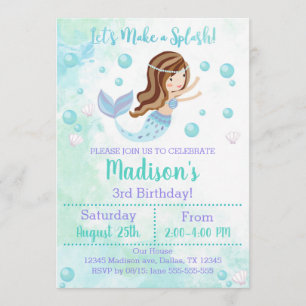 Invitation d'anniversaire de Sirène Turquoise et v