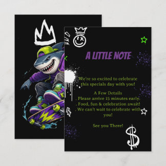 Invitation d'anniversaire de skateboard de requin
