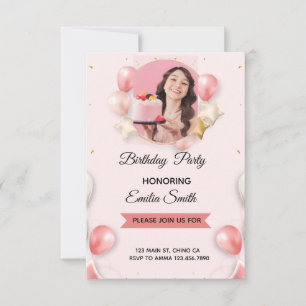 Invitation d'anniversaire de ski après-ski rose