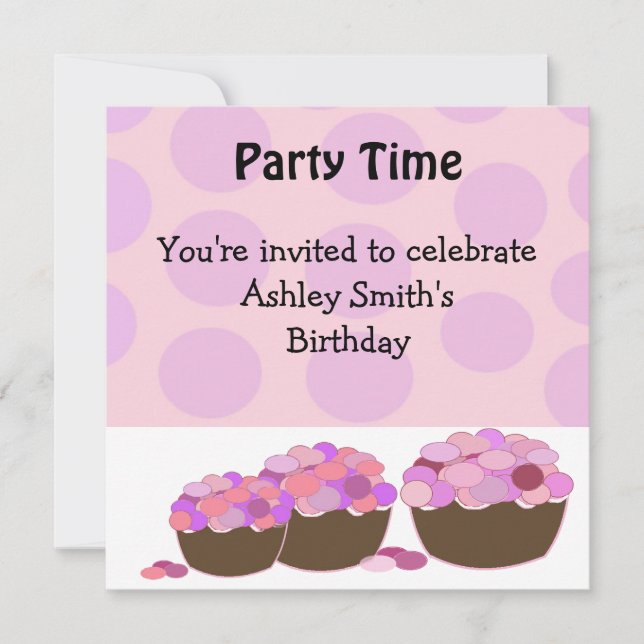 Invitation d'anniversaire de Smartie Cupcake (Devant)