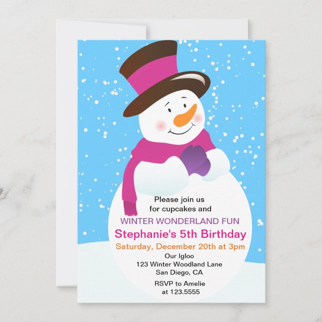 Invitation d'anniversaire de Snowman Winter Wonder (Devant)