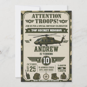 Invitation d'anniversaire de soldat personnalisée