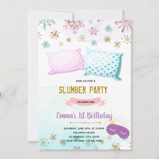 Invitation d'anniversaire de sommeil en hiver (Devant)