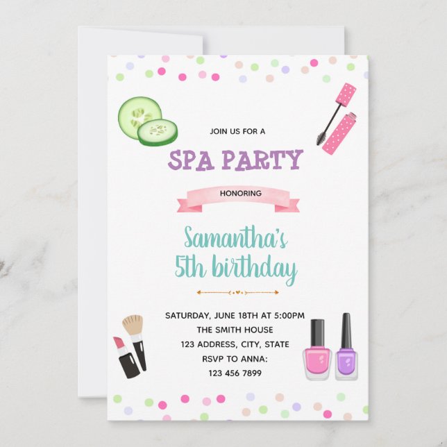 Invitation d'anniversaire de spa mignonne (Devant)