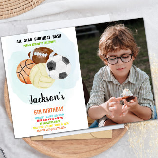 Invitation d'anniversaire de sport avec photo
