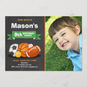 Invitation d'anniversaire de sport garçons de fête