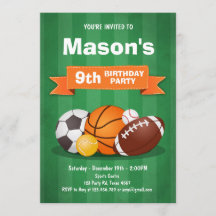 Invitation d'anniversaire de sport garçons de fête
