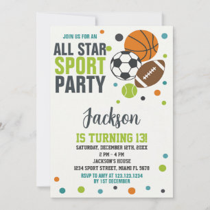 Invitation d'anniversaire de sport modifiable