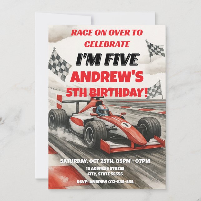 Invitation d'anniversaire de sport Racecar personn (Devant)