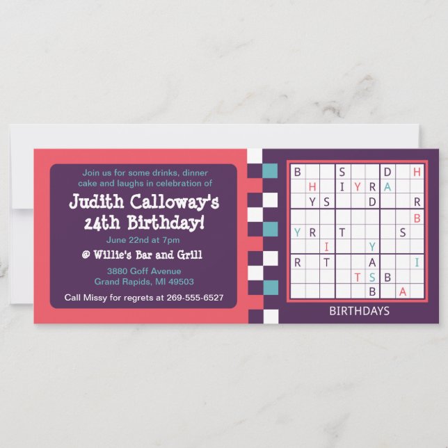 Invitation d'anniversaire de Sudoku solvable (Devant)
