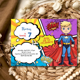 Invitation d'anniversaire de super-garçon de pop a