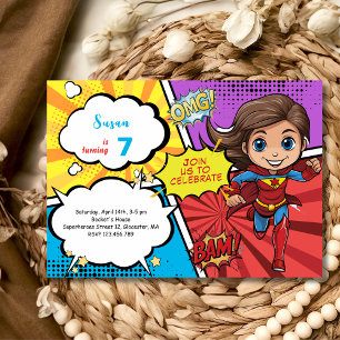 Invitation d'anniversaire de super-héroïne supergi