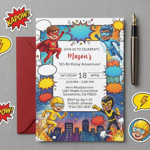 Invitation d'anniversaire de super-héros 5 ans en