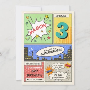 invitation d'anniversaire de super-héros Cartoon V