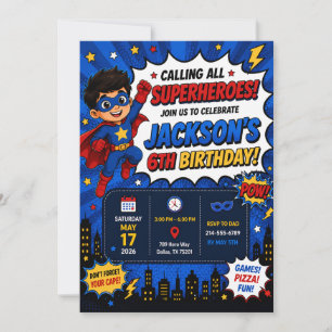 Invitation d'anniversaire de super-héros   Garçon 