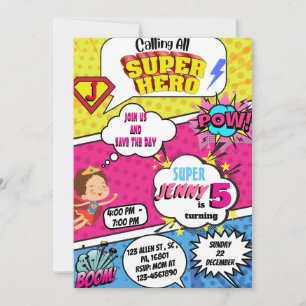 Invitation d'anniversaire de Superhero Comic pour