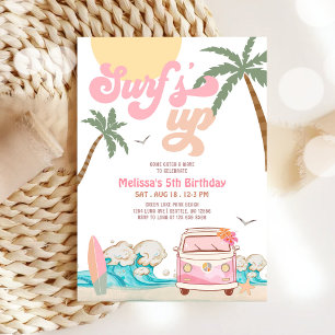 Invitation d'anniversaire de surf rose pour tout â