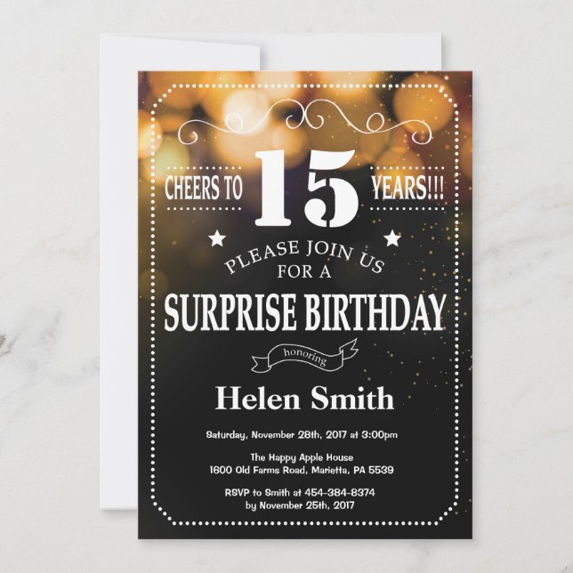 Invitation d'anniversaire de surprise de parties (Devant)