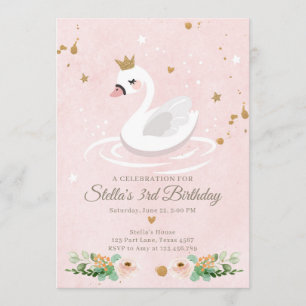 Invitation d'anniversaire de Swan Girl Princess Pi