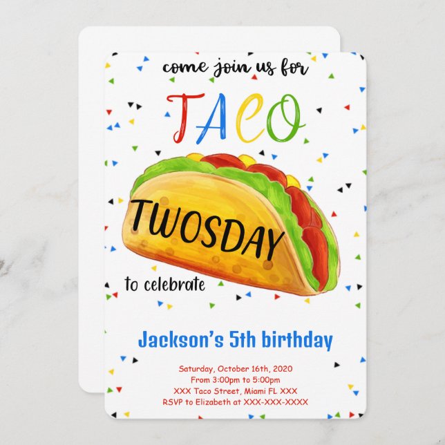 Invitation d'anniversaire de Taco modifiable (Devant / Derrière)