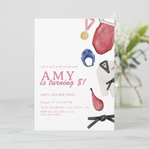 Invitation d'anniversaire de taekwondo fille arts