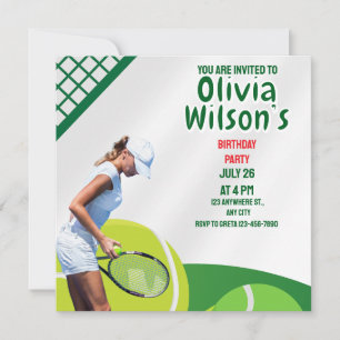 Invitation d'anniversaire de tennis, Fille joueuse
