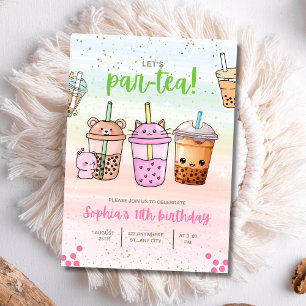 Invitation d'anniversaire de thé aux perles, Par-T